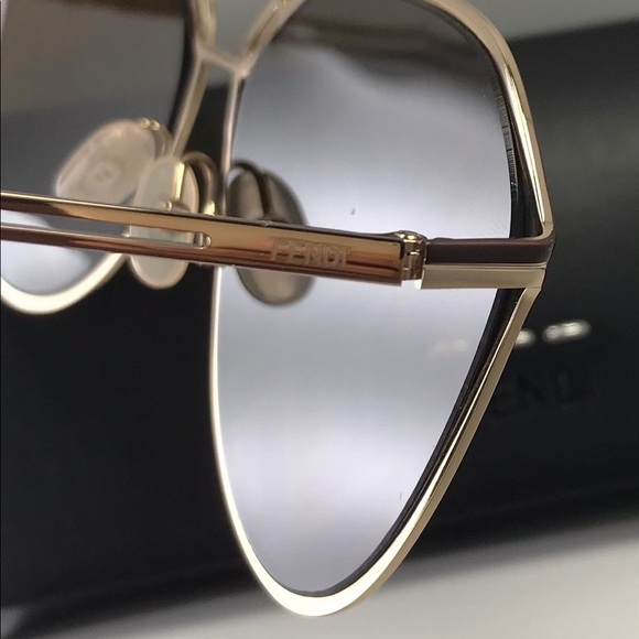 New - Fendi FF M0071/S Fendi Grid Pilot Sunglasses - Brown Gold Sunglasses - Picture 8 of 11